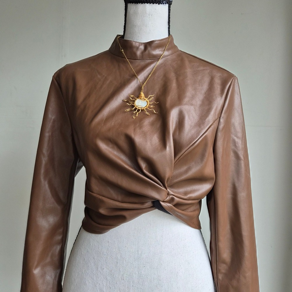 Shein Faux Leather‎ Twist Front Top Women L Y2K Clubwear Baddie Streetwear Indie